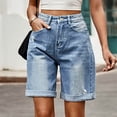 thumbnail image 4 of Women's High-Waisted Jeans Shorts Frayed Raw Hem Ripped Summer Relaxed Fit Distressed Denim Shorts with Pockets, 4 of 7