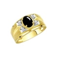 thumbnail image 3 of RYLOS Men's Rings Yellow Gold Plated Silver Rings Classic Designer Style 8X6MM Gemstone & Diamond Ring Cabochon Onyx October Birthstone Rings For Men,  Size 8, 3 of 7