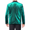 thumbnail image 3 of INSPIRE CHIC Men's Blazers Velvet Peak Lapel Argyle One Button Shiny Blazers XL Green, 3 of 4