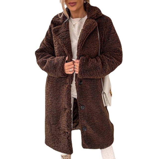 Innerwin Veste Sherpa à Manches Longues pour Femmes, Manteau de Voyage en Polaire Chaud à Col Rabattu, Café m