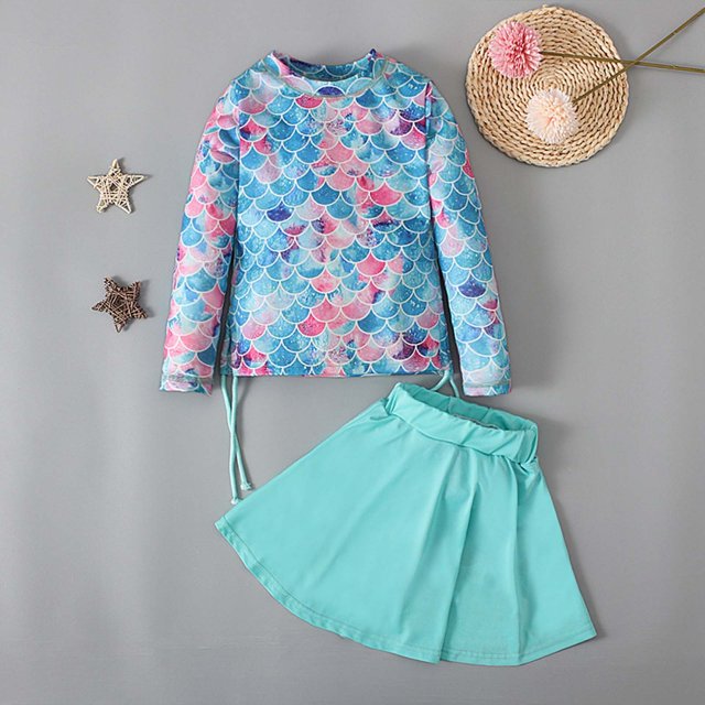 Toddler Girls Rash Guard Bathing Suits Cute Print Sun Protection Long Sleeve Toddler Girls Swimsuit 3-4 Years