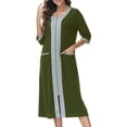 thumbnail image 2 of Timegard Nightgown for Women Zipper Robe 3/4 Sleeve House Dress Color Block Long Sleepwear with Pockets, 2 of 5