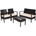 thumbnail image 2 of Gymax 4PCS Patio Rattan Set Cushioned Sectional Sofa Glass Table, 2 of 10