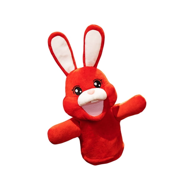 Red Interactive Hand Puppet Bunny Plush Toy With Movable Mouth Ventriloquist Doll For Kids Storytelling And Kindergarten Performance 13.78 Inches 0.22Lb