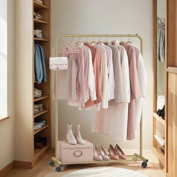 LEDREM Porte-Vêtements, Organisateur de Garde-Robe avec Rangement pour Chaussures, Capacité de 110 Lb pour Chambre, Or