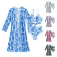 thumbnail image 1 of VBTAPA Haut de Maillot de Bain Bikini de Plage 3 Pcs à Imprimé Floral pour Femme Bas Kimono Cardigans Ventes Éclair Violet G, 1 of 8