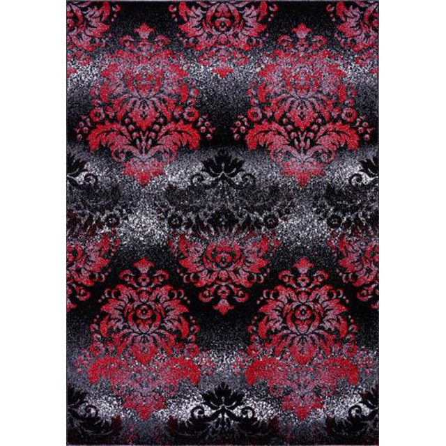 Milan Red Black Damask Area Rug 6'5" x 9'5"