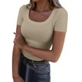 thumbnail image 2 of Pxiakgy T-Shirts à Manches Courtes Col Rond Côtelé Ajusté Décontracté Été Slim Basique pour Femmes Taille:S-2TG, 2 of 5