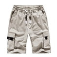 thumbnail image 1 of Men Plus Size Cargo Shorts Solid Color 5 Inch Pants Casual Elastic Waist Loose Fit Multi Pockets Drawstring Half Trousers, 1 of 2