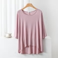 thumbnail image 1 of AherBiu T-Shirts pour Femmes à Col Rond, T-Shirts de Pyjama Amples, Été, Légers, Doux, Tunique à Manches Courtes, Hauts, Couleur Unie, 1 of 3