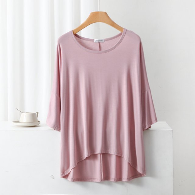 AherBiu T-Shirts pour Femmes à Col Rond, T-Shirts de Pyjama Amples, Été, Légers, Doux, Tunique à Manches Courtes, Hauts, Couleur Unie