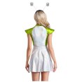 thumbnail image 2 of LiiYii Ensemble de Costume d'Alien de l'Espace pour Femmes, Robe Mini Évasée Trapèze à Manches Cap, avec Cheveux, Argent Vert, P, 2 of 8