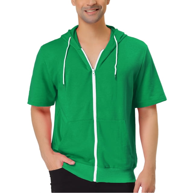 INSPIRE CHIC Men's Short Sleeve Hoodies Solid Color Zip Up Jackets with Hood S Bright Green