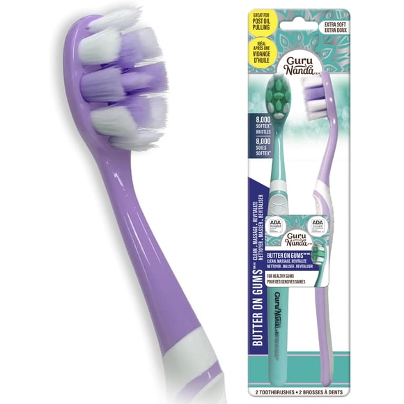 GuruNanda Butter on Gums Manual Toothbrush for All Ages - Soft Bristles - ADA Accepted - 2 Count