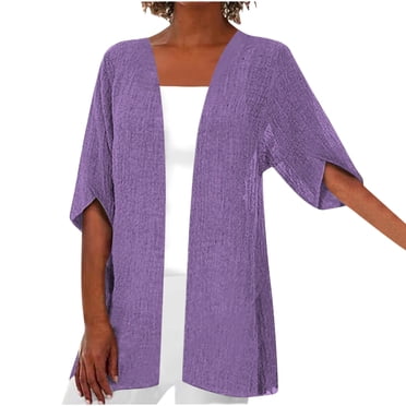 Cameland Cardigan Kimono Décontracté Ample en Coton et Lin pour Femmes à Manches 3/4 Grande Taille
