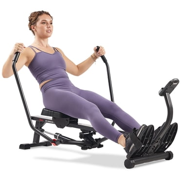 Sunny Health & Fitness Rameur intelligent compact à mouvement complet, entraînement du corps entier, faible impact, rail extra-long, capacité de poids de 350 lb et connectivité Bluetooth améliorée en