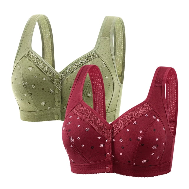 Plebaso 2 Pack Everyday Bras for Women Front Closure No Underwire Comfort Bras Ladies Full Coverage Bralettes