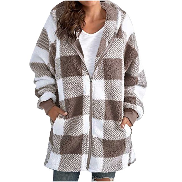 CEHVOM Veste à Capuche Décontractée à Carreaux avec Poches pour Femmes, Mode, Chaude, en Liquidation