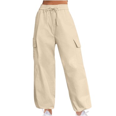 Swstbby Womens Casual Pants, Women's High Waisted Loose Straight Leg Workwear Pants Khaki XL