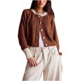 thumbnail image 1 of Penkiiy Cardigan Court pour Femmes, Chandails à Boutons, Ouvert à l'Avant, Manches Longues, Automne, Tendance, Manteaux en Tricot à Blocs de Couleur, m Café, 1 of 2