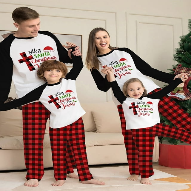 Christmas Pajamas for Family Matching PJs Sets Letter Printed Top Sleepwear