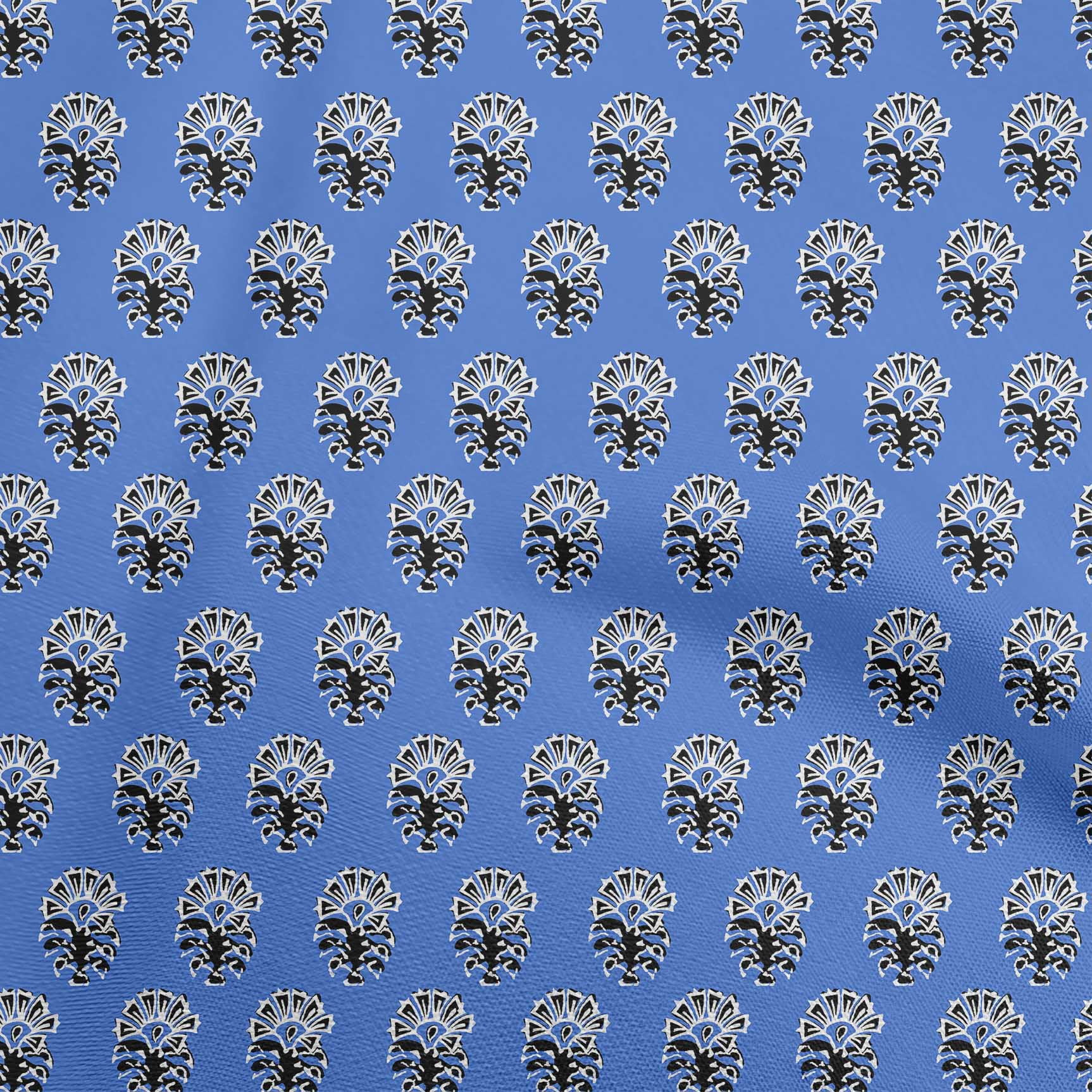 oneOone Rayon Blue Fabric Block Fabric For Sewing Printed Craft Fabric By The Yard 56 Inch Wide