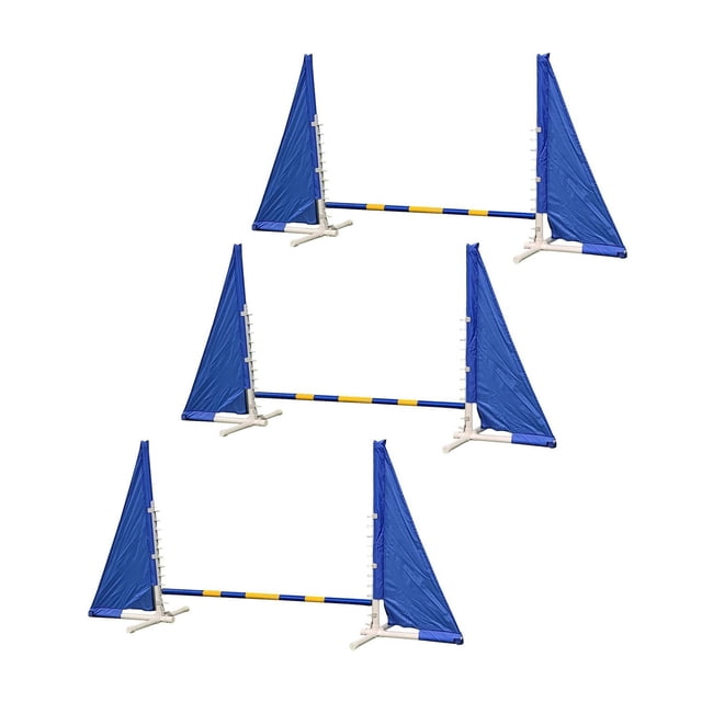 Handlers Choice Ensemble de Saut d'Ailes Sauvages avec Trois Sautoirs d'Ailes en Tissu Bleu sur Cadres de Tuyau OD Blancs de 1,25 Po, Chacun de 39 Po de Hauteur par 48 Po de Largeur avec Barres Rayées Jaunes et Bleues, Répondant aux Exigences de Compétition des Clubs de Niche et Se Pliant pour un transport et un Rangement Faciles, Idéal pour l'Entraînement d'Agilité des Chiens.