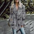 thumbnail image 2 of Pompotops Winter Warm Cardigan For Women Lapel Overcoat Fleece Open Front Coat With Pockets Printing Outerwear, 2 of 6
