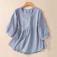 thumbnail image 2 of Timegard Hauts en Coton et Lin pour Femmes Manches 3/4 Col Rond Blouse Froncée Brodée Décontractée Ample, 2 of 7