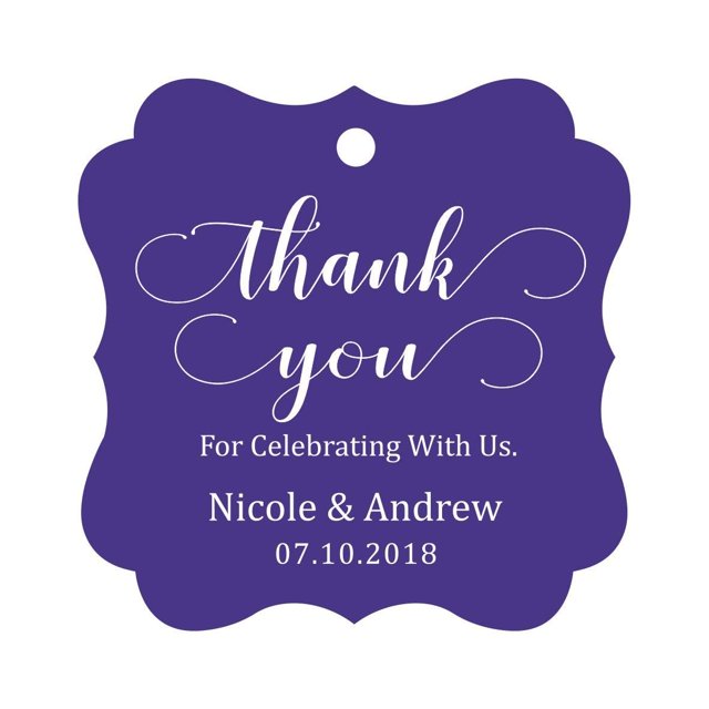 Darling Souvenir Custom Names Thank You For Celebrating With Us Wedding Hang Tags Personalized Party Tags-Purple Violet-50 Tags