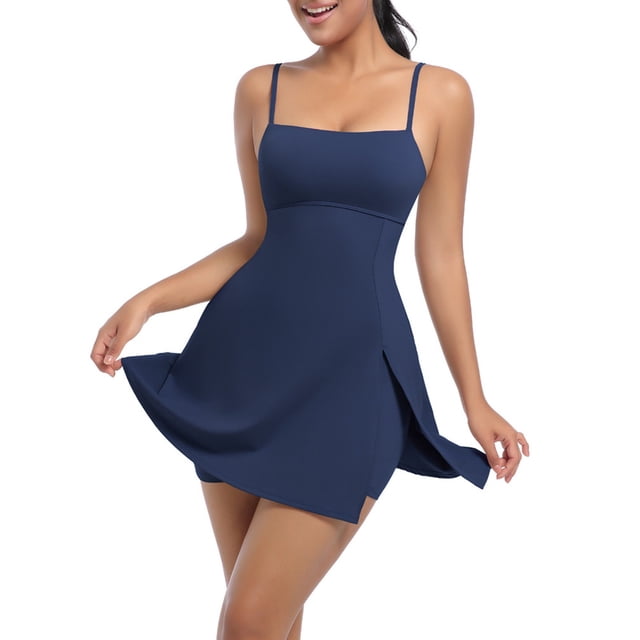 LOVZFMLL Women's Round Neck Loose Dress Blue L