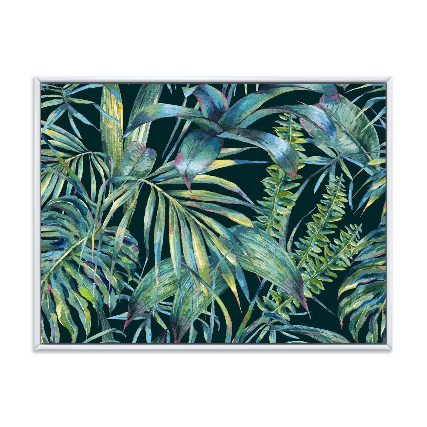 Designart Feuilles naturelles exotiques sur foncé I ART MURAL À CADRE FLOTTÉ