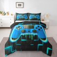 thumbnail image 1 of Blue Gaming Full Size Comforter Sets for Boys - Gamer Comforter Boys Full Size Bedding Set, Neon Lights Abstract Geometry Design Gamer Room Decor, 1 of 5