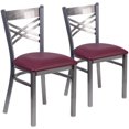 thumbnail image 1 of 2 Pk. HERCULES Series Clear Coated ''X'' Back Metal Restaurant Chair - Burgundy Vinyl Seat, 1 of 8