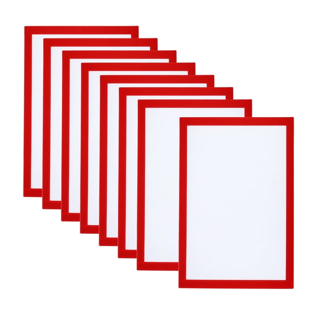Unique Bargains Porte-Affiche Magnétique A4, Lot de 8 Cadres d'Affichage Magnétiques Autocollants pour Réfrigérateur, Rouge