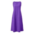 thumbnail image 4 of Ohufall Robe Femme en Coton et Lin à Col en V Sans Manches Décontractée Robe Débardeur Unie Confortable avec Poches Robe Midi d'Été Chic, 4 of 5