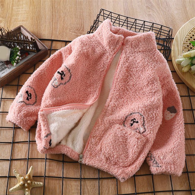 LSLJS Toddler Baby Kids Winter Boys Girls Solid Color Cute Pattern Long Sleeved Thickening Coat Jacket