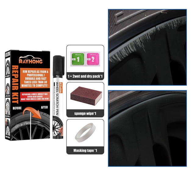 Dvkptbk Sober Stickers Peinture pour Jantes Couleurs Universelles Kit de Réparation de Jantes, Peinture pour Jantes Noire, Peinture pour Jantes Noire, Kit de Réparation de Jantes Fournitures de Nettoyage