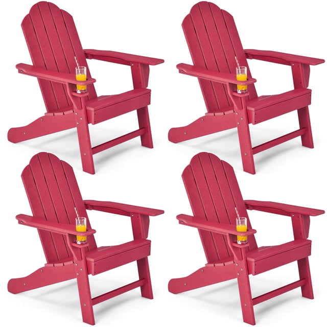 Costway Chaise Adirondack de Patio 4 Pcs Résistante aux Intempéries pour Jardin et Terrasse avec Porte-Gobelet Rouge