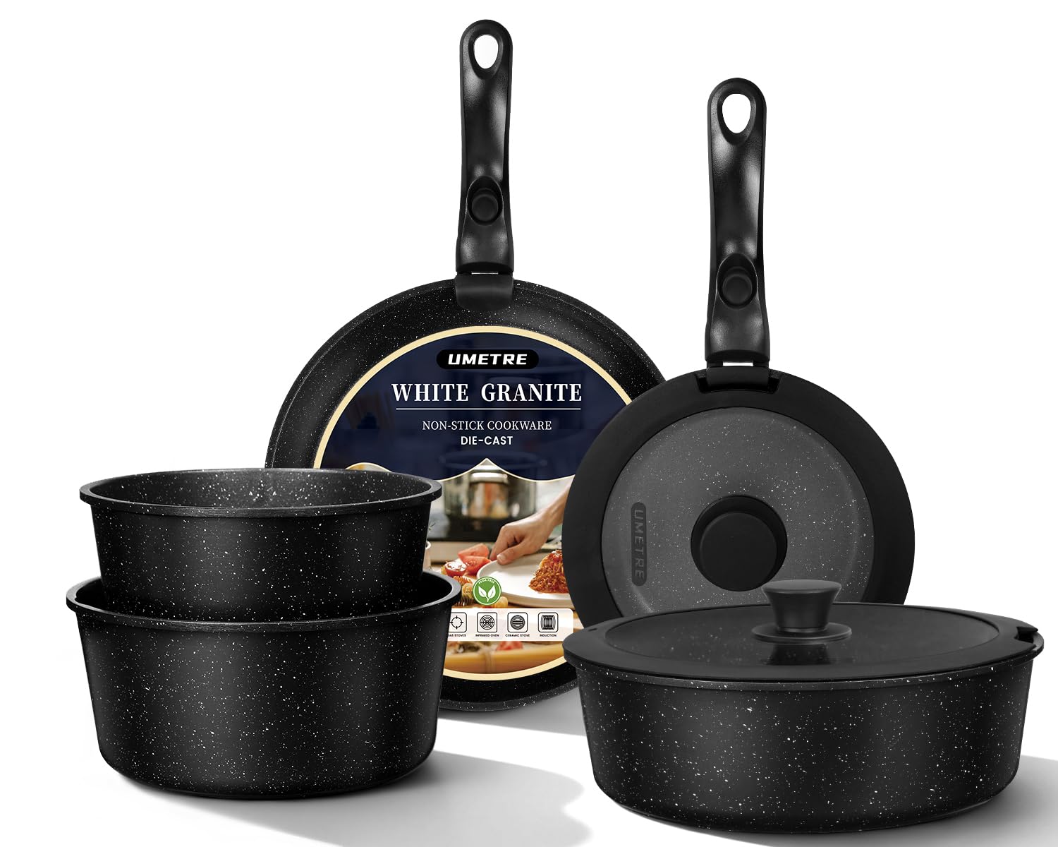 UMETRE pots and Pans Set, Nonstick Cookware Set Detachable Handle, Induction Kitchen Cookware Sets with Removable Handle, Non Stick RV Cookware Set, Dishwasher ? Oven Sa