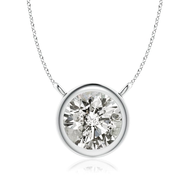 Angara Collier en Diamant Naturel - Collier Solitaire en Diamant Rond Serti Clos en Or Blanc 14 K pour Femmes