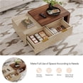 thumbnail image 4 of Tribesigns Extendable Coffee Table with 2 Storage Drawers, Dual-Tone Center Table with Sliding Tabletop, Multi-Functional Hidden Storage Wooden Rectangle Cocktail Table for Living Room, Walnut & Oak, 4 of 5