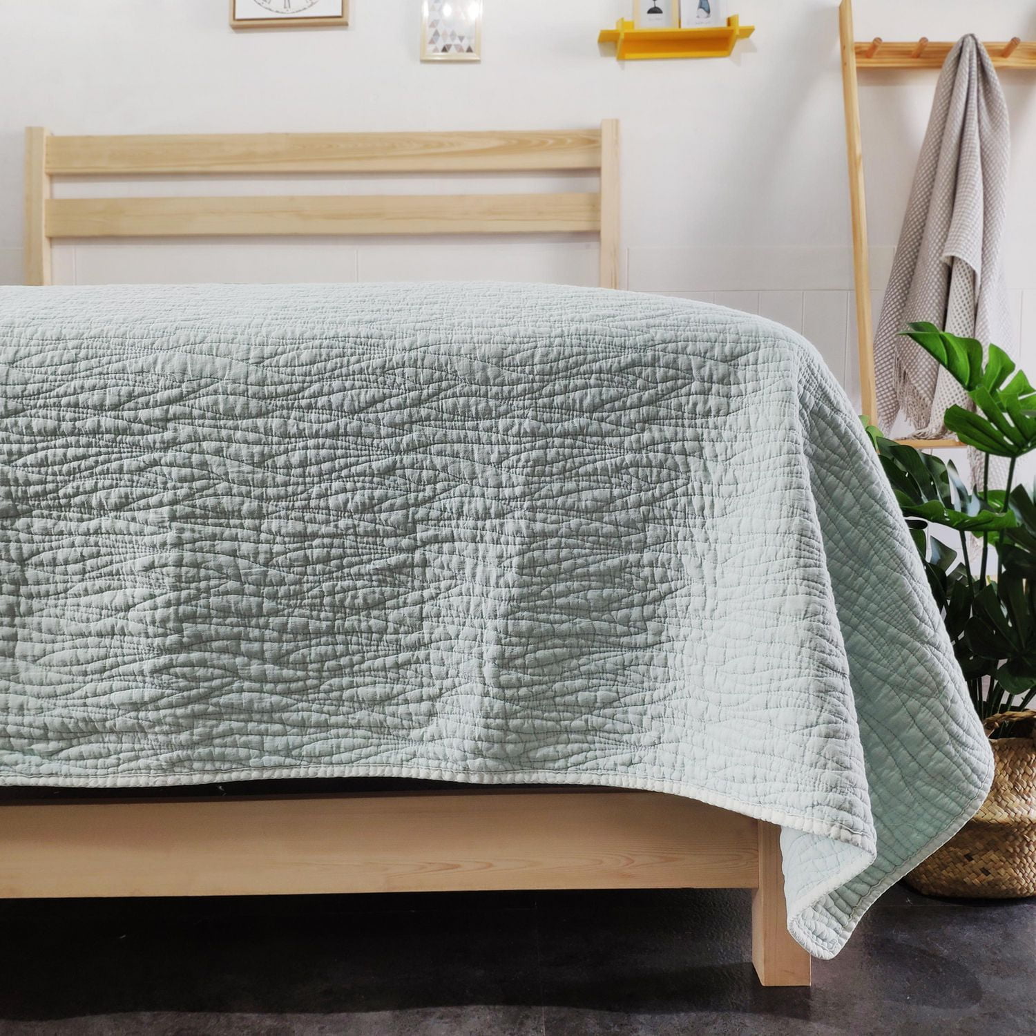 Ensemble de couette Carson de Gouchee Home – Ensemble de literie menthe 3 pièces, coton délavé avec motif à coutures ondulées, couvre-lit doux toutes saisons
