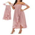 thumbnail image 3 of Mommy and Me Dress Matching Outfits Off Shoulder Beach Boho Maxi Ruffle Chiffon Dress for Mother and Daughter, 3 of 7