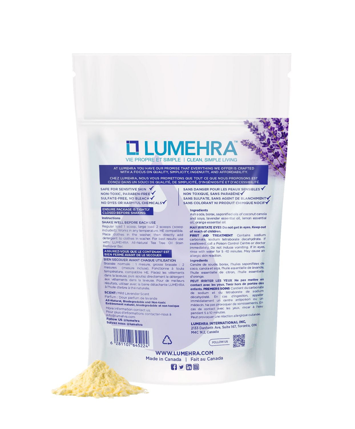 Détergent à lessive en poudre naturel à la lavande Lumehra – 100 brassées 500 grams