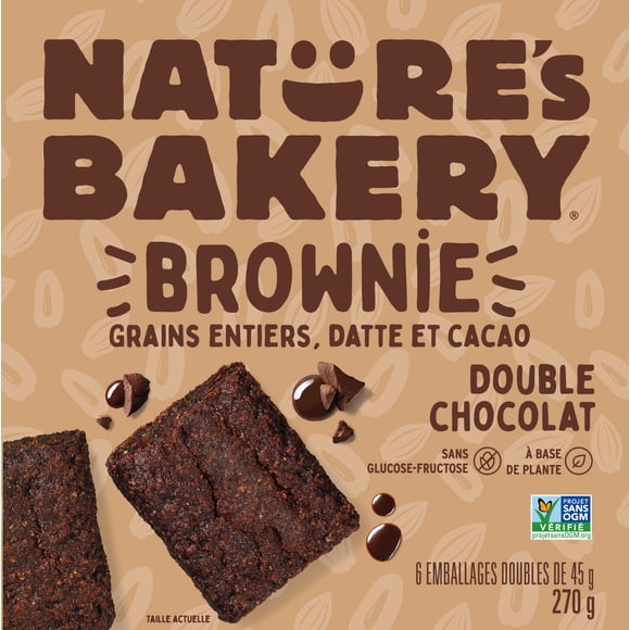 Barres Brownie Double Chocolat de Nature's Bakery, Grains Entiers, Vrai Cacao, Moelleuses, Sans Noix ni Produits Laitiers, À Base de Plantes, Sans Couleurs ni Arômes Artificiels, Sans OGM, 270 g
