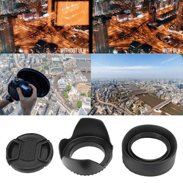58mm Rubber Lens Hood Set Collapsible Flower Lens Hood, Center Pinch Lens , Microfiber Cloth, Perfect Fit, Eliminate Side Light Influence, Protect Lens From Damage
