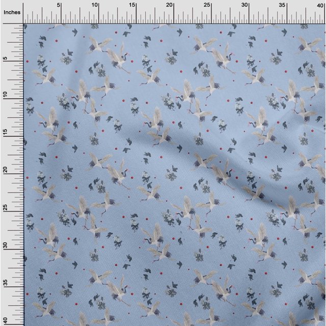 oneOone Polyester Lycra Fabric Dot|Floral & Stork Bird Print Fabric By Yard 56 Inch Wide