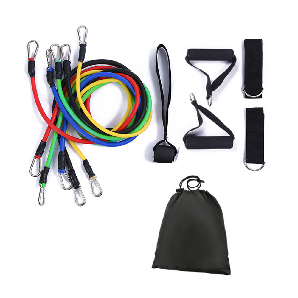 Complete 11-Piece Resistance Band Kit: 5 Latex Tubes (10-30lbs), 2 Foam Cushioned Handles, 2 Nylon Ankle Straps, 1 Nylon-Foam Door Anchor & Storage Bag – Portable Home/Gym Workout Equipment for