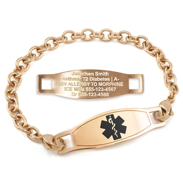 MedicEngraved Rose Gold Stainless Steel Custom Medical Alert Bracelet - 5mm Oval Link